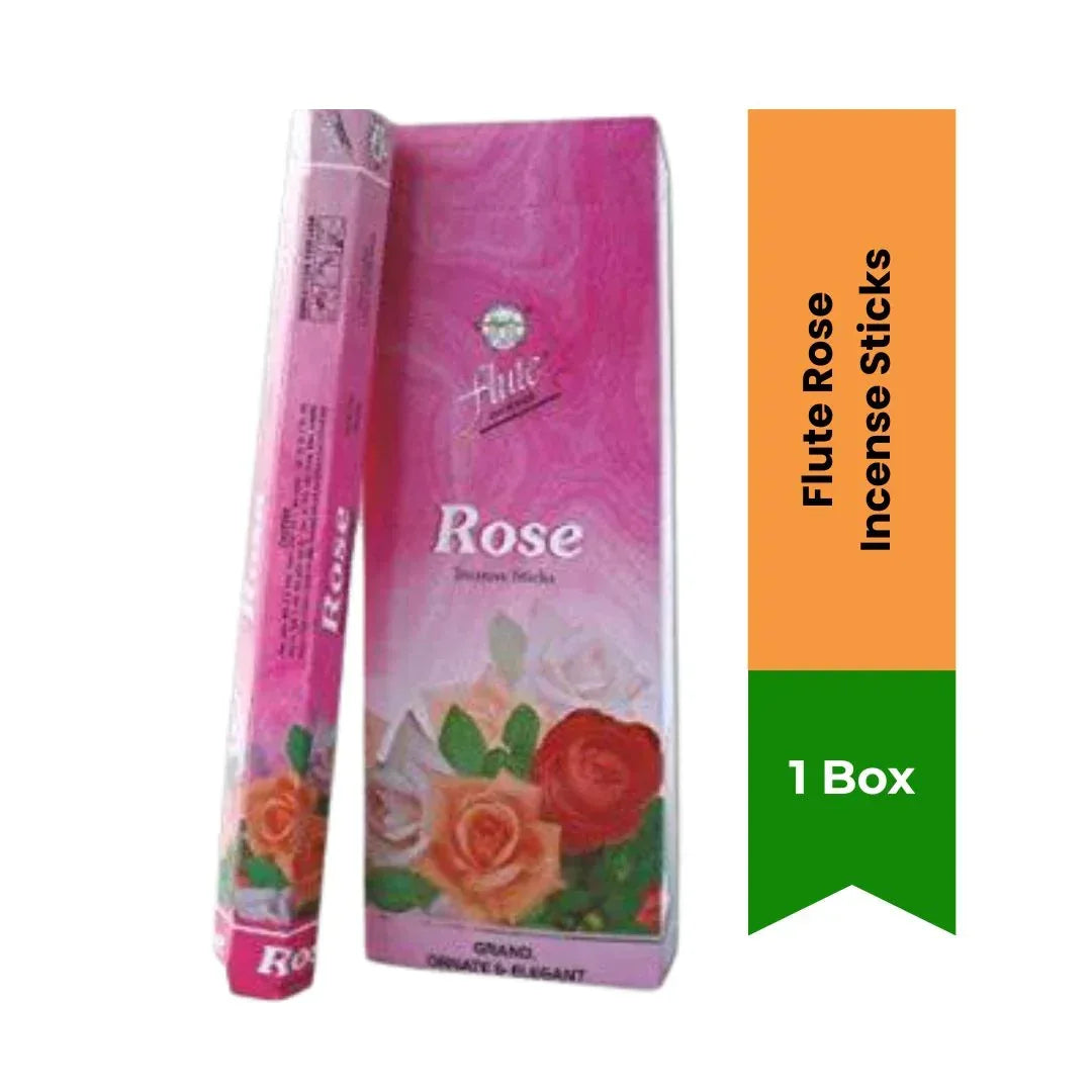 Flute Rose Incense Sticks (Gulab Agarbatti) | Box Pack - Premium Sweet Floral Charcoal Sticks for Uplifting Altar Puja Mandirs, Prayers & Home Aromatherapy | South Africa | India Bazaar