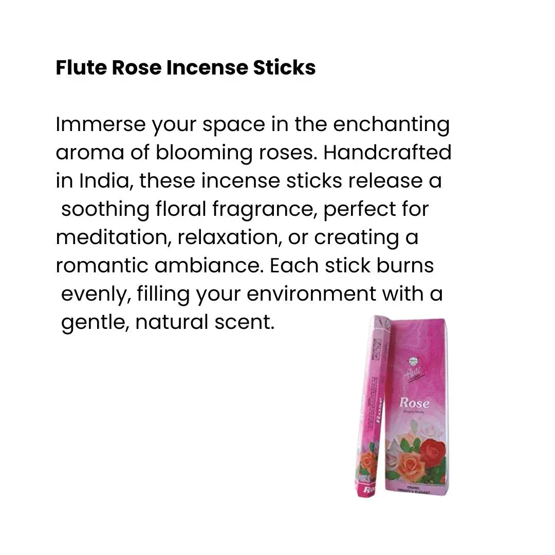 Flute Rose Incense Sticks (Gulab Agarbatti) | Box Pack - Premium Sweet Floral Charcoal Sticks for Uplifting Altar Puja Mandirs, Prayers & Home Aromatherapy | South Africa | India Bazaar
