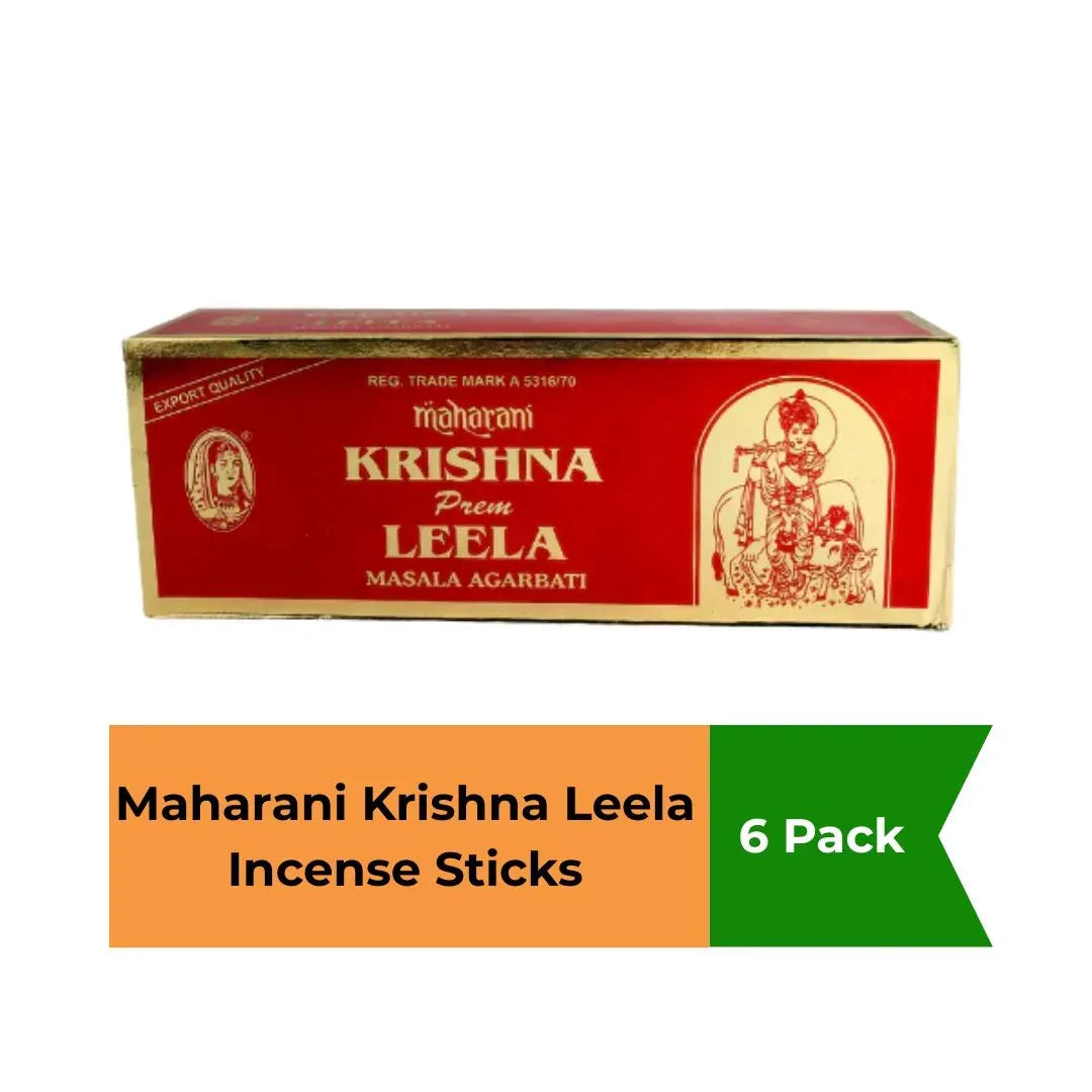 Maharani Krishna Prem Leela Incense Sticks (Agarbatti) | Box Pack - Premium Sweet Mystic Floral Aroma for Devotional Mandir Prayers & Meditation Peace | South Africa | India Bazaar