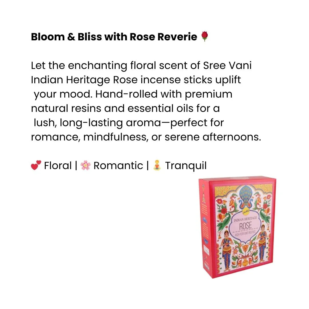 Sree Vani Indian Heritage Rose High Perfume Incense Sticks (Gulab Agarbatti) | Value Pack - Romantic Sweet Red Rose Bouquet Scent for Festive Home Mood Upliftment | South Africa | India Bazaar