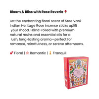 Sree Vani Indian Heritage Rose High Perfume Incense Sticks (Gulab Agarbatti) | Value Pack - Romantic Sweet Red Rose Bouquet Scent for Festive Home Mood Upliftment | South Africa | India Bazaar