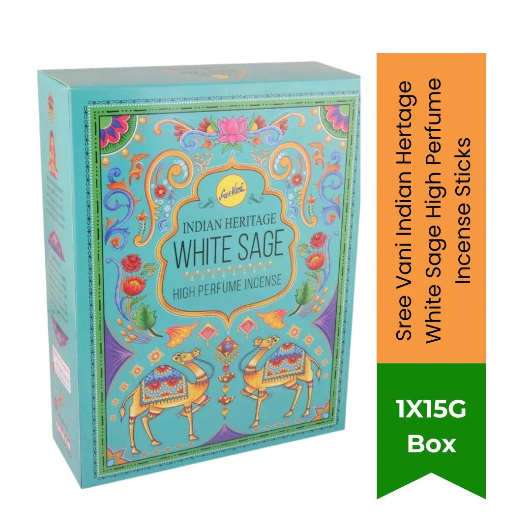Sree Vani Indian Heritage White Sage High Perfume Incense Sticks | Value Pack - Native American Smudge Alternative for Aura Purification & House Warming Blessing | South Africa | India Bazaar
