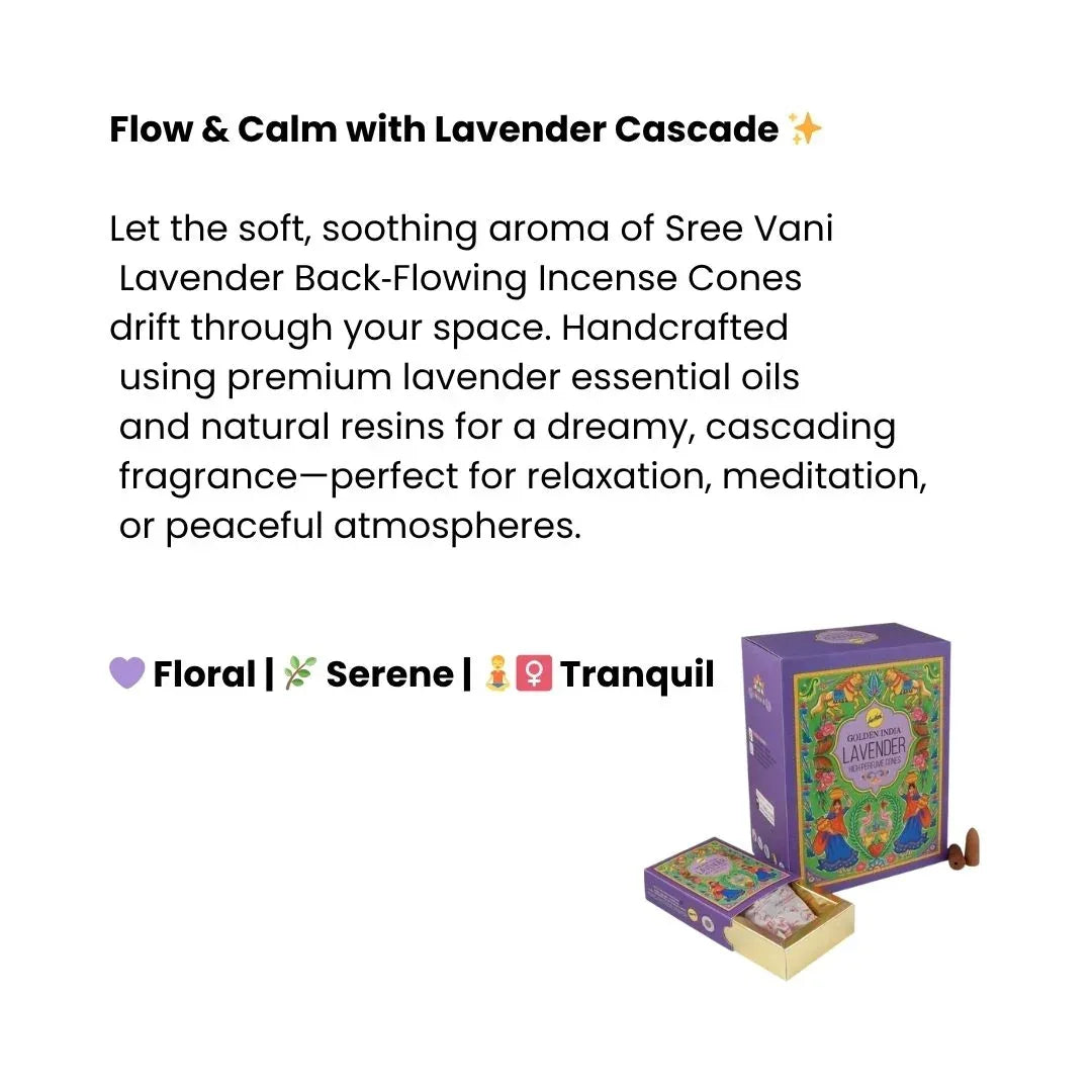Sree Vani Lavender Backflow Incense Dhoop Cones Bulk Pack | 12 Boxes (120 Cones Total) - Large Family Pack Sleep Therapy Down-Smoke Cones for Burners | South Africa | India Bazaar