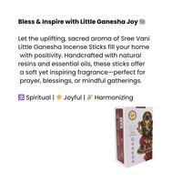 Sree Vani Little Ganesha Incense Sticks (Auspicious Puja Agarbatti) | Box Pack - Holy Spicy Herb Scent for Removers of Obstacles, Cleanses Home Energies | South Africa | India Bazaar