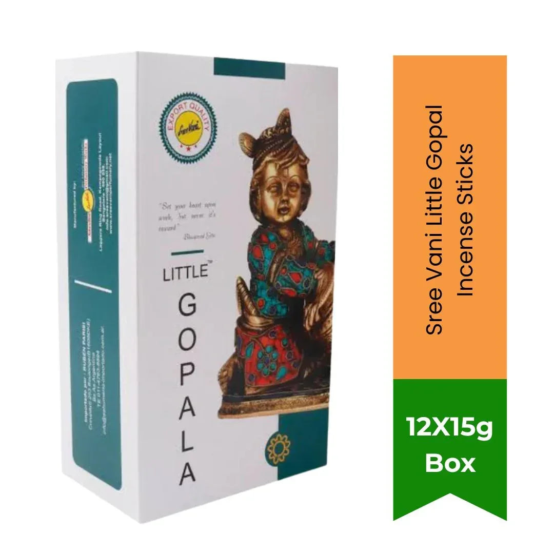 Sree Vani Little Gopal Incense Sticks (Krishna Puja Agarbatti) | Box Pack - Sweet Butter & Floral Devotional Fragrance for Home Temples & Peaceful Meditation | South Africa | India Bazaar