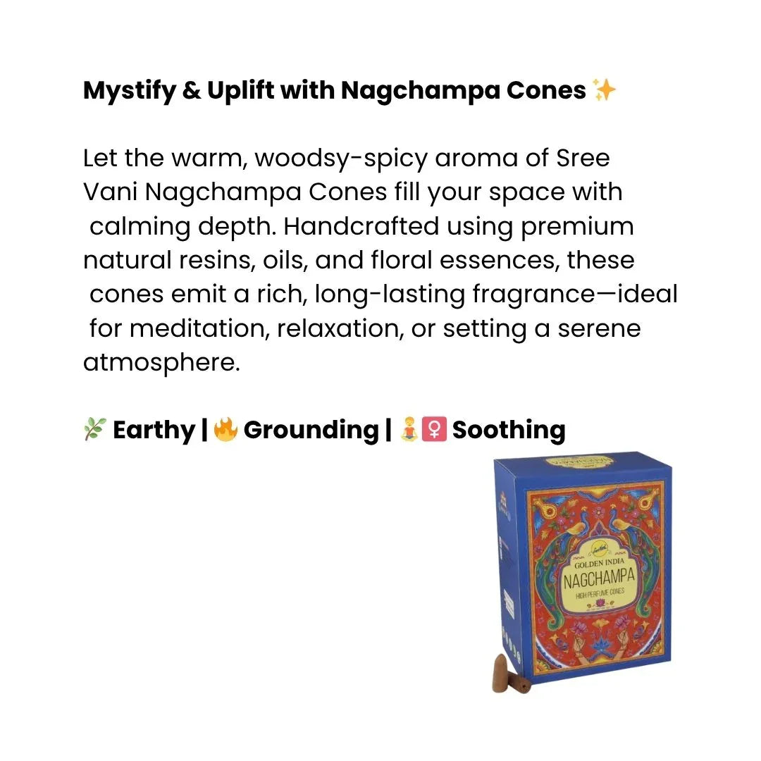 Sree Vani Nag Champa Backflow Incense Dhoop Cones Bulk Pack | 12 Boxes (120 Cones Total) - Premium Cascading Down-Smoke Cones for Ornamental Fountain Burners | South Africa | India Bazaar