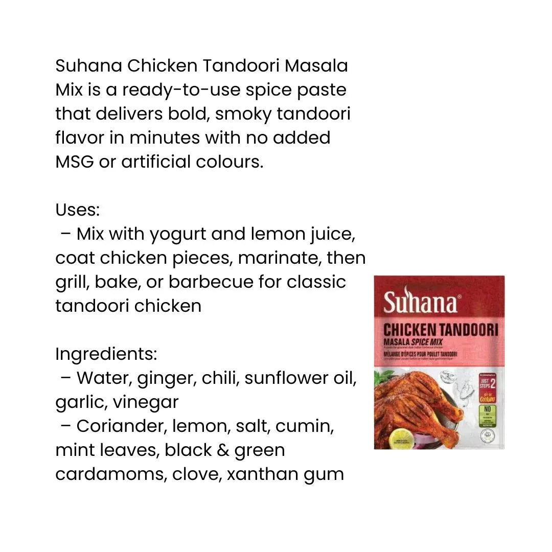 Suhana Chicken Tandoori Masala Mix 100g | Season Chicken for Braai, Oven, Air Fryer & Wraps | Easy Cooking Mix | South Africa | India Bazaar
