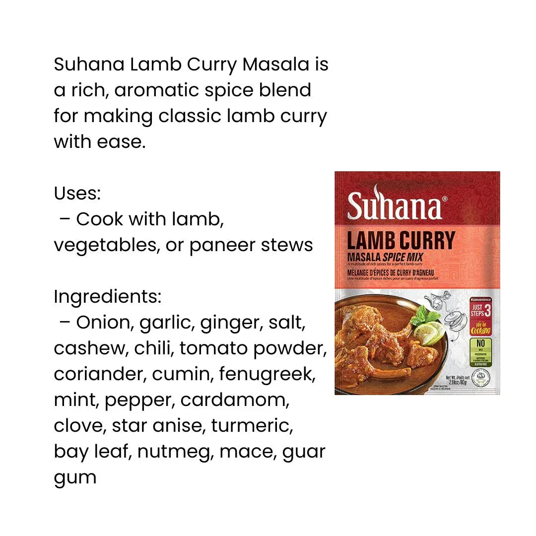 Suhana Lamb Curry Masala 80g | Cook Tender Lamb for Stews, Potjies, Lasagna & Rice Meals | Easy Cooking Mix | South Africa | India Bazaar
