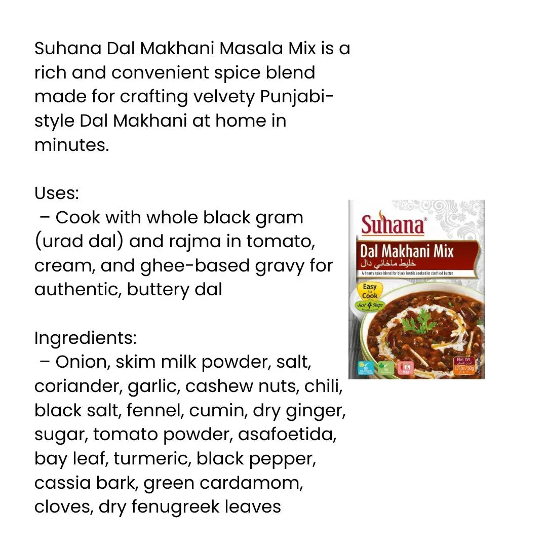 Suhana Dal Makhani Mix 50g | Make Creamy Bean & Lentil Curry with Butter for Rice, Roti or Pap | Easy Comfort Meal | South Africa | India Bazaar