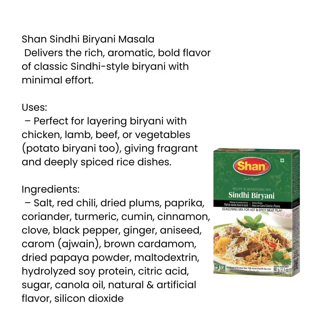 Shan Sindhi Biryani Seasoning and Recipe Mix | 60g - Fiery & Tangy Green Chili Flavour Layered Rice Spice Blend for Festive Meat Dishes | South Africa | India Bazaar