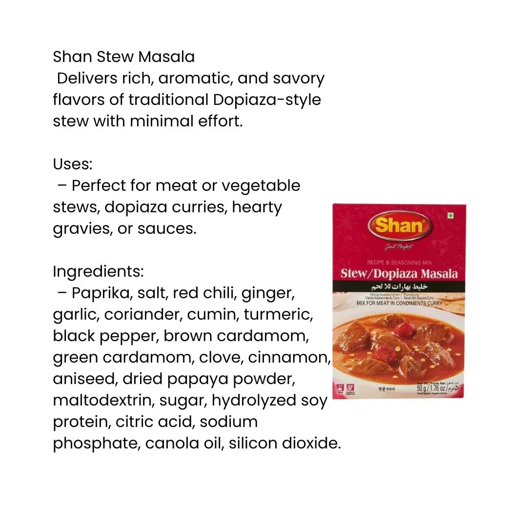 Shan Do Piaza Meat Stew Masala (Pyaz Meat Spice) | 50g - Traditional Onion-Infused Herb Mix for Rich, Slow-Cooked Beef & Lamb Casseroles | South Africa | India Bazaar