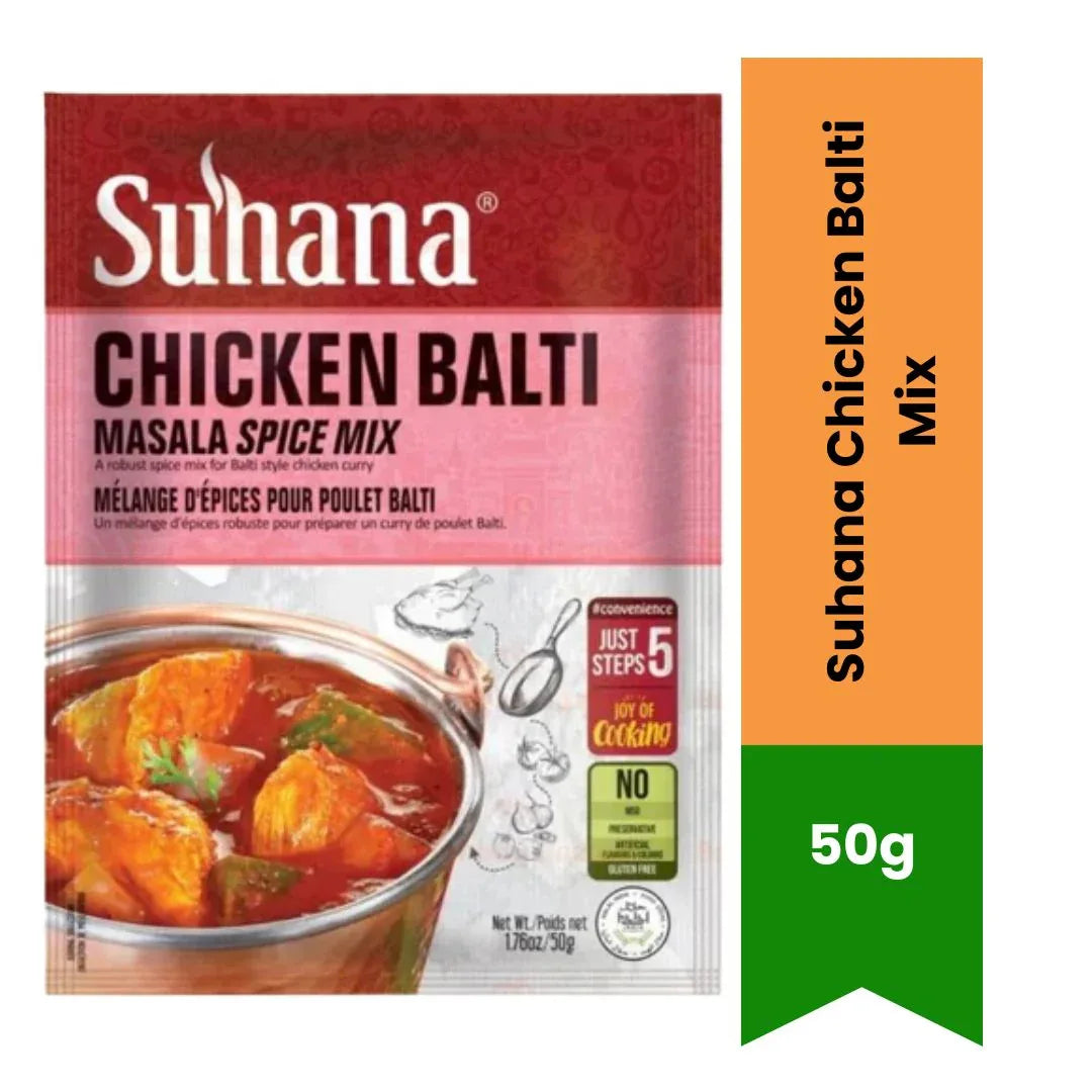 Suhana Chicken Balti Mix (Robust North-West Frontier Spice) | 50g - Bold Garlicky Tangy Tomato Base Seasoning Powder for Savoury One-Pot Poultry Stews | South Africa | India Bazaar