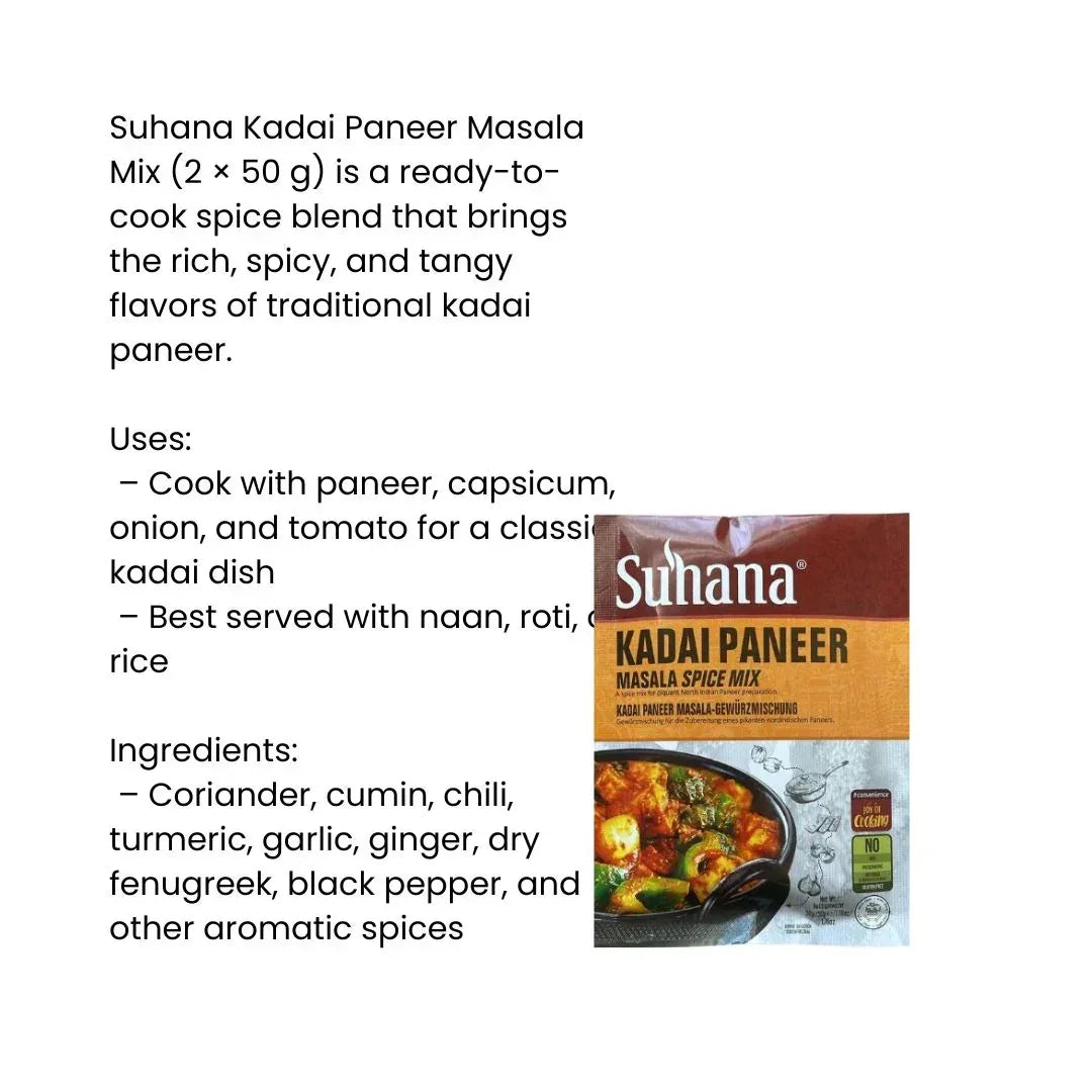 Suhana Kadai Paneer Masala Mix | 50g - Easy Tomato-Based Cooking Sauce Mix for Spicy Cottage Cheese, Chicken or Veg Pan Curry | South Africa | India Bazaar