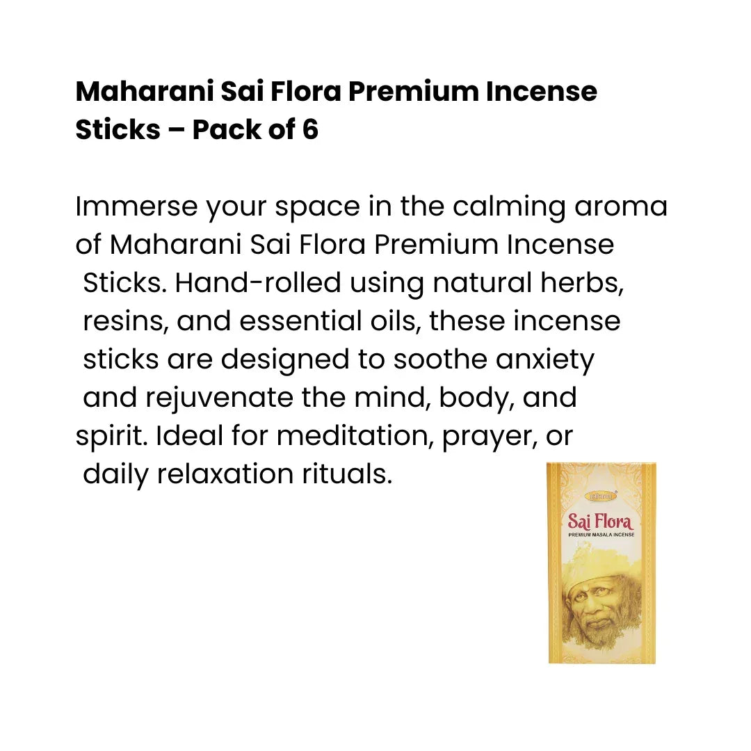 Maharani Sai Flora Premium Incense Sticks (Fluxo Agarbatti Bulk Pack) | 6-Pack Bundle - Strong Earthy Woody Fragrance for Long-Lasting Pooja & Meditation Aroma | South Africa | India Bazaar