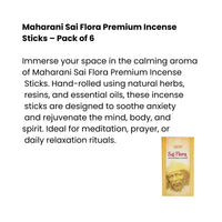 Maharani Sai Flora Premium Incense Sticks (Fluxo Agarbatti Bulk Pack) | 6-Pack Bundle - Strong Earthy Woody Fragrance for Long-Lasting Pooja & Meditation Aroma | South Africa | India Bazaar