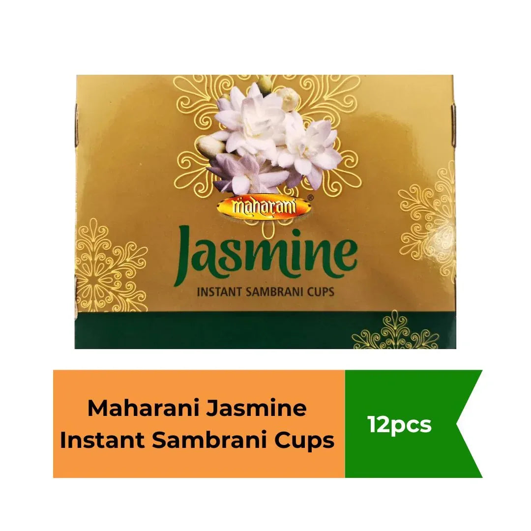 Maharani Jasmine Instant Sambrani Cups (Mogra Dhoop Cups) | Box Pack - Charcoal Embedded Real Benzoin Resin Cups with Sweet Floral Notes for Ritual Hawans | South Africa | India Bazaar