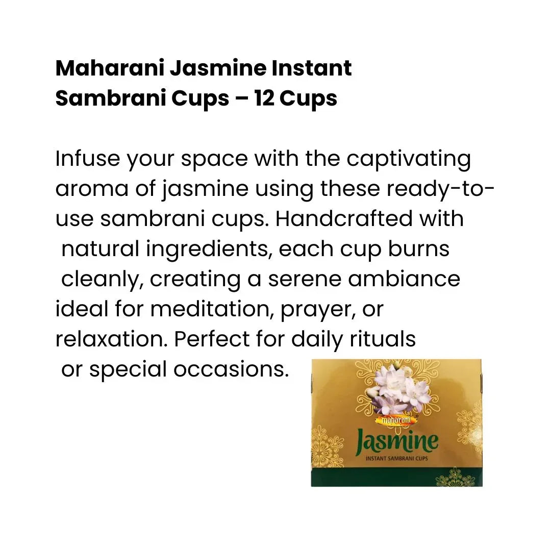 Maharani Jasmine Instant Sambrani Cups (Mogra Dhoop Cups) | Box Pack - Charcoal Embedded Real Benzoin Resin Cups with Sweet Floral Notes for Ritual Hawans | South Africa | India Bazaar