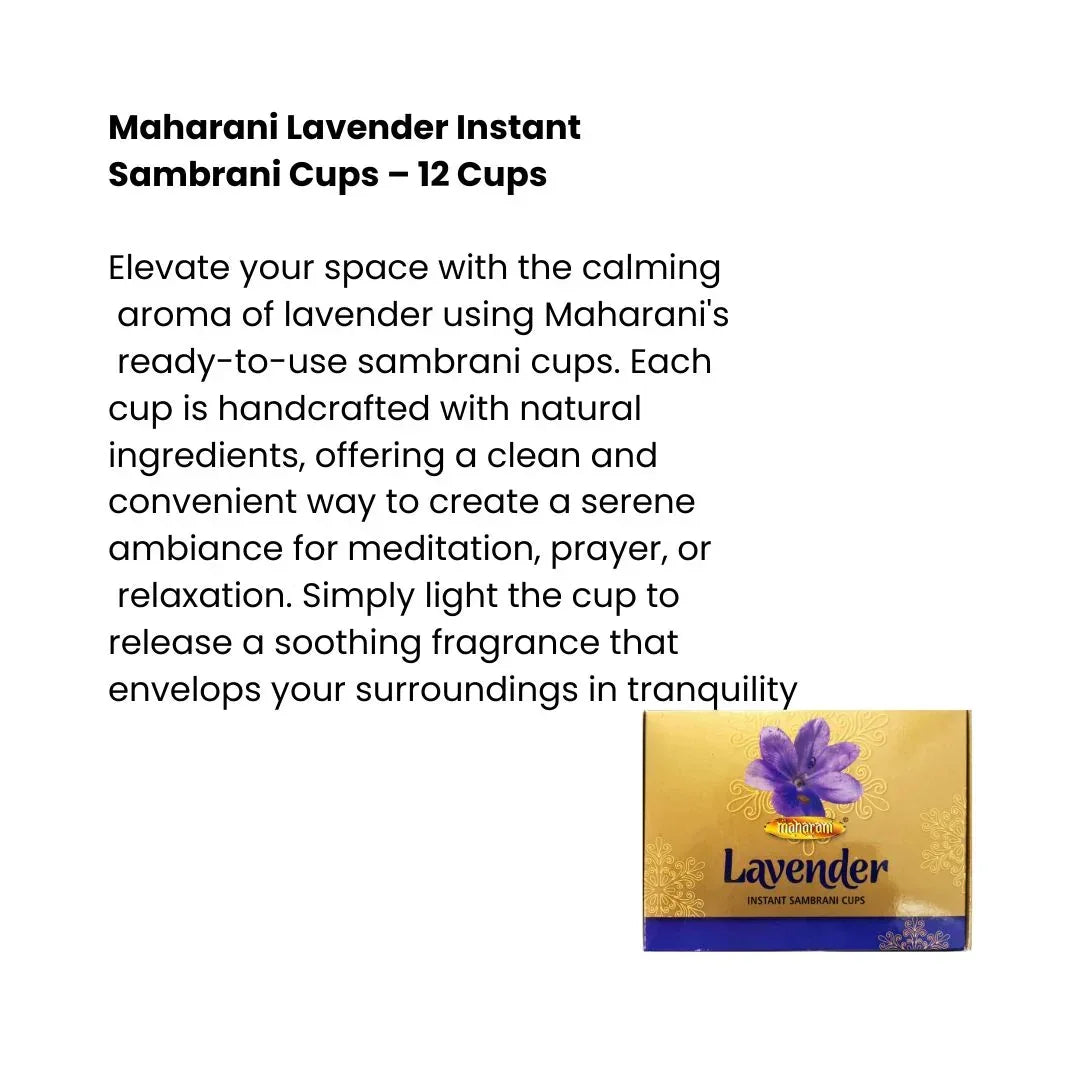 Maharani Lavender Instant Sambrani Cups (Relaxation Dhoop Cups) | Box Pack - Easy-Light Traditional Resin Cups for Calming Evening House Purifying rituals | South Africa | India Bazaar