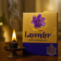Maharani Lavender Instant Sambrani Cups (Relaxation Dhoop Cups) | Box Pack - Easy-Light Traditional Resin Cups for Calming Evening House Purifying rituals | South Africa | India Bazaar