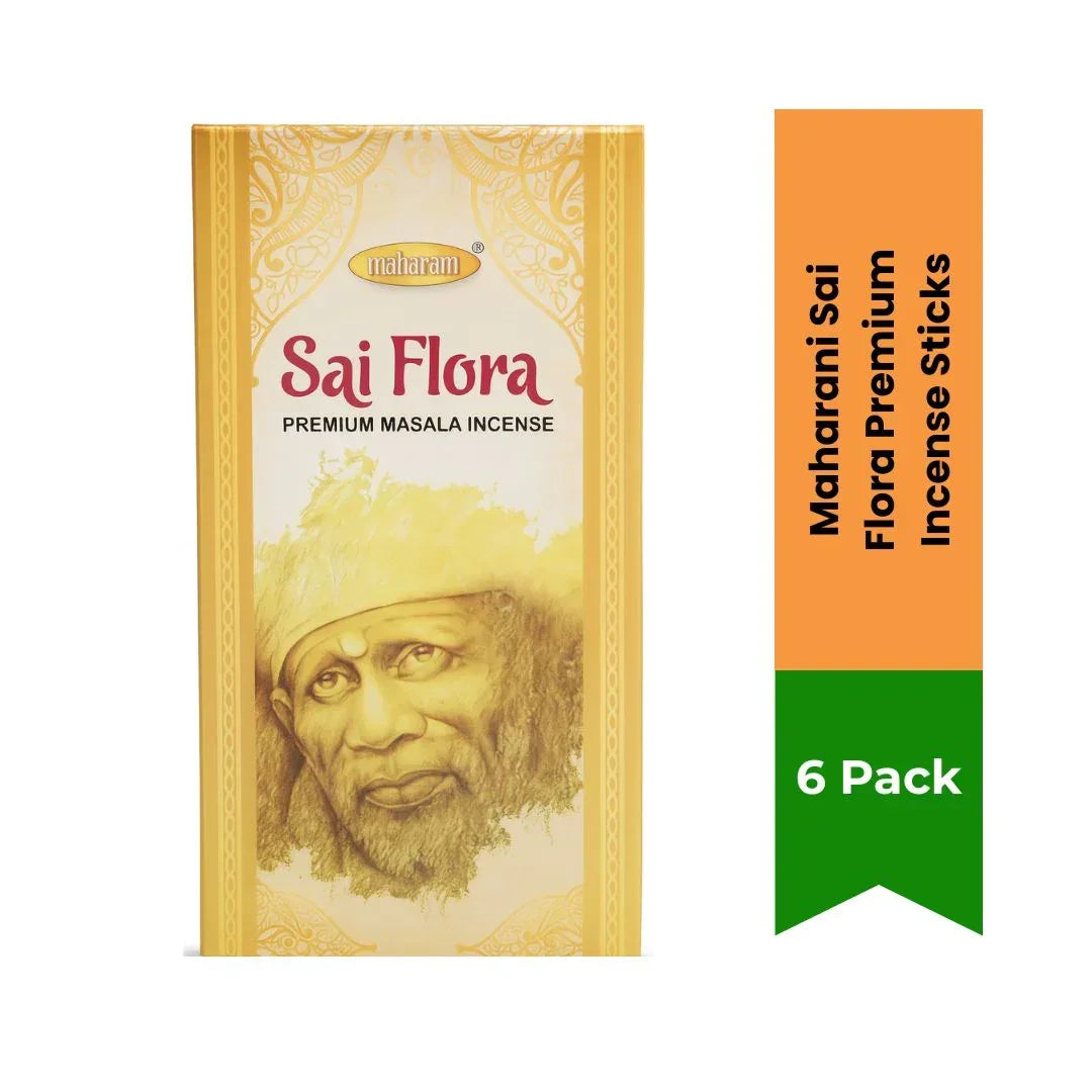 Maharani Sai Flora Premium Incense Sticks (Fluxo Agarbatti Bulk Pack) | 6-Pack Bundle - Strong Earthy Woody Fragrance for Long-Lasting Pooja & Meditation Aroma | South Africa | India Bazaar