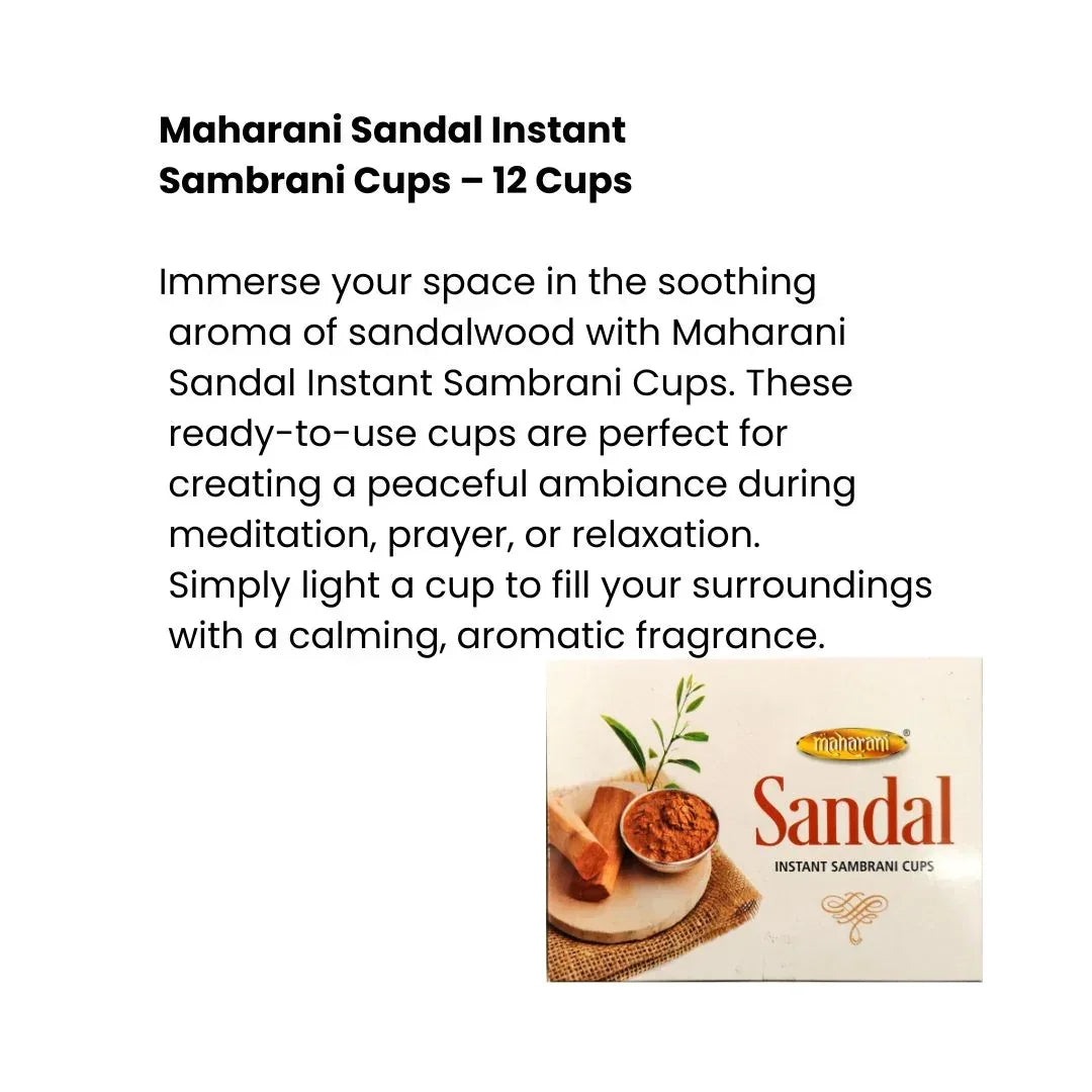 Maharani Sandal Instant Sambrani Cups (Chandan Dhoop Cups) | Box Pack - Meditative Sandalwood Resin Infused Incense Cups for Long-Lasting Festive Aura | South Africa | India Bazaar