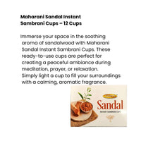 Maharani Sandal Instant Sambrani Cups (Chandan Dhoop Cups) | Box Pack - Meditative Sandalwood Resin Infused Incense Cups for Long-Lasting Festive Aura | South Africa | India Bazaar