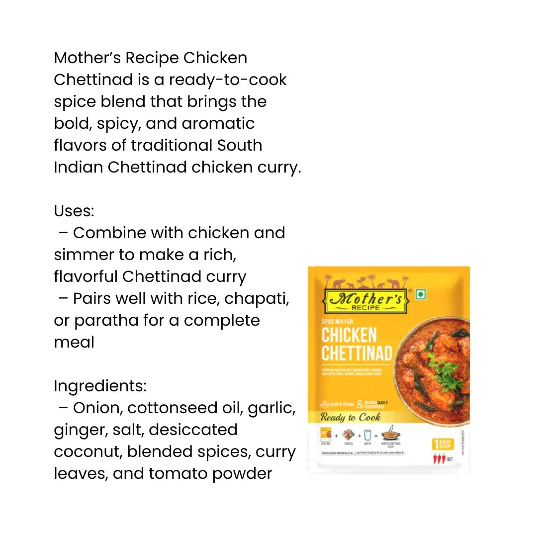 Mother's Recipe Chicken Chettinad Spice Mix (South Indian Masala) | 80g - Fiery Roasted Peppery Coconut Gravy Powder Blend for Flavorful Coastal Dishes | South Africa | India Bazaar