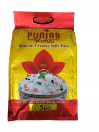 Punjab Kingg Extra Long Basmati Creamy Sella Rice (Parboiled Chawal) | 5kg - Premium Creamy Steamed Rice for Catering & Biryanis, Non-Sticky Extra-Long Grains | South Africa | India Bazaar