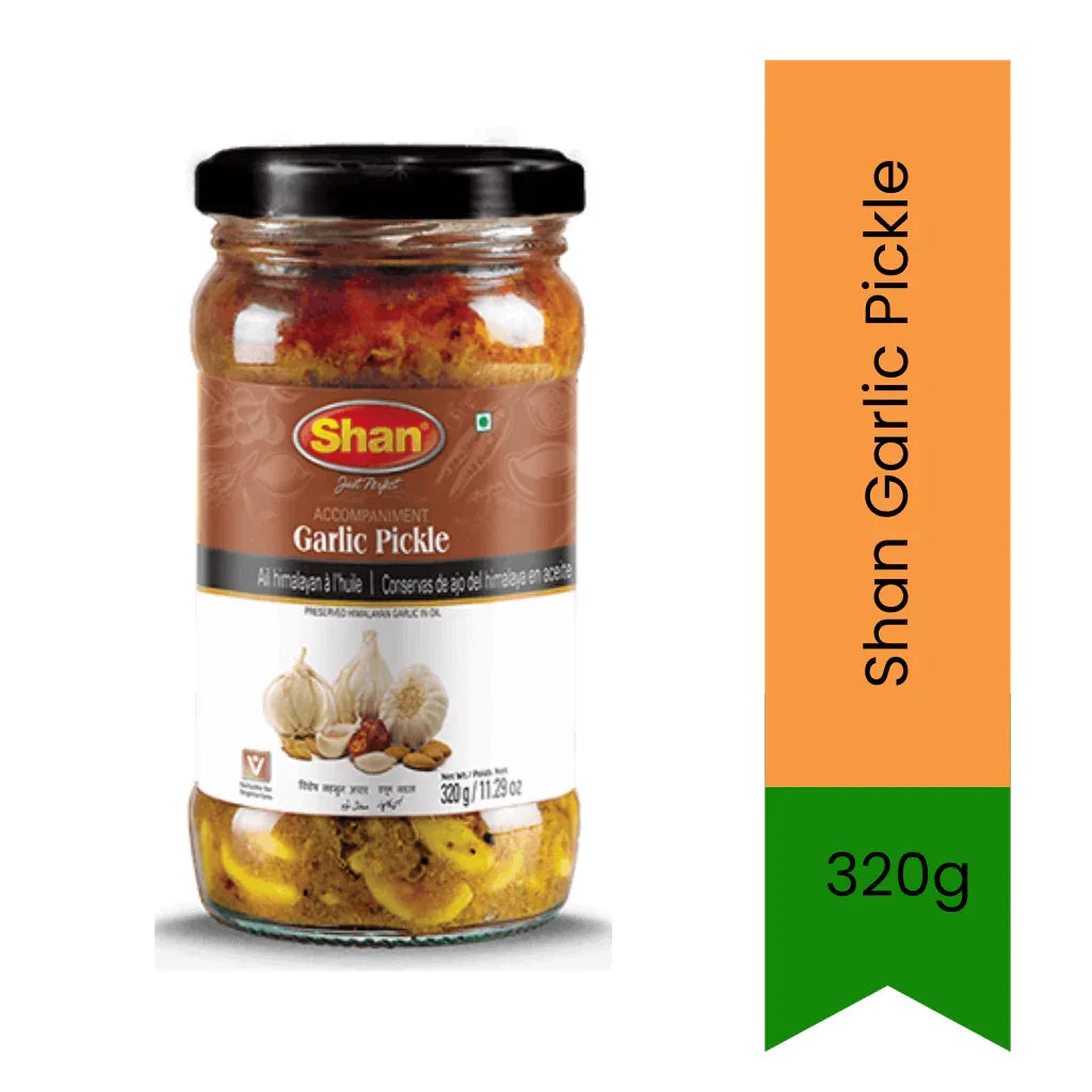 Shan Garlic Pickle (Lahsun Achar) | 320g - Spicy Garlic Condiment for Meals, Sandwiches & Snacks, Bold Flavor & Traditional Recipe | South Africa | India Bazaar