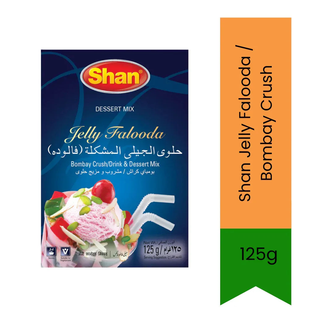 Shan Jelly Milk Drink & Dessert Mix | Falooda (Bombay Crush) 125g | Sweet Rose, Creamy Milk & Jelly Texture | Refreshing Dessert Drink | South Africa | India Bazaar