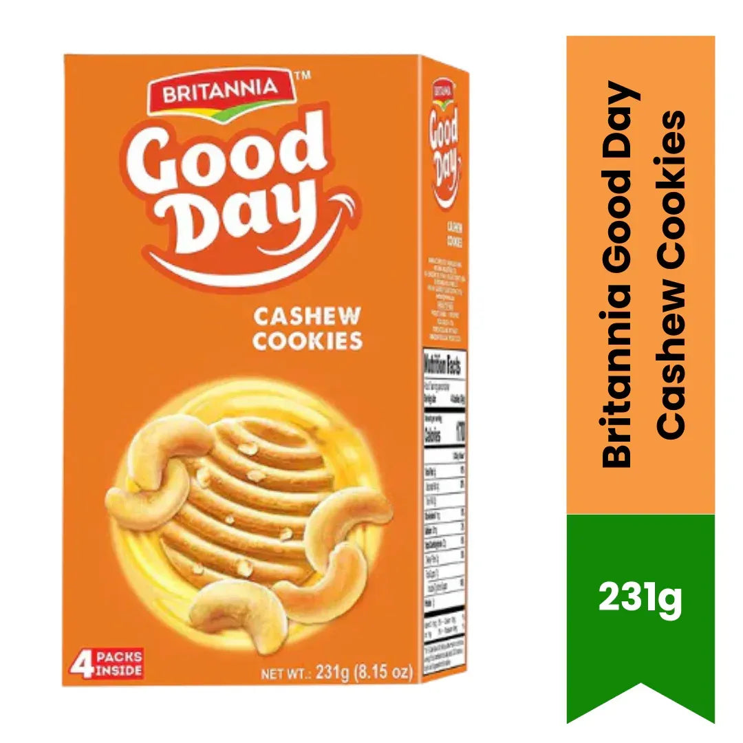 Britannia Good Day Cashew Cookies Budget Pack (Kaju Biscuits) | 231g - Large Value Pack Crunchy Sweet Rich Nut Butter Cookies for Family Tea Time | South Africa | India Bazaar