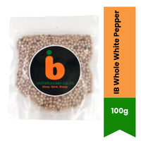 IB Whole White Pepper (Safed Kali Mirch Whole) | 100g - Premium Pungent Whole Peppercorns for Light-Coloured Cream Gravies, Continental Cooking & Soups | South Africa | India Bazaar