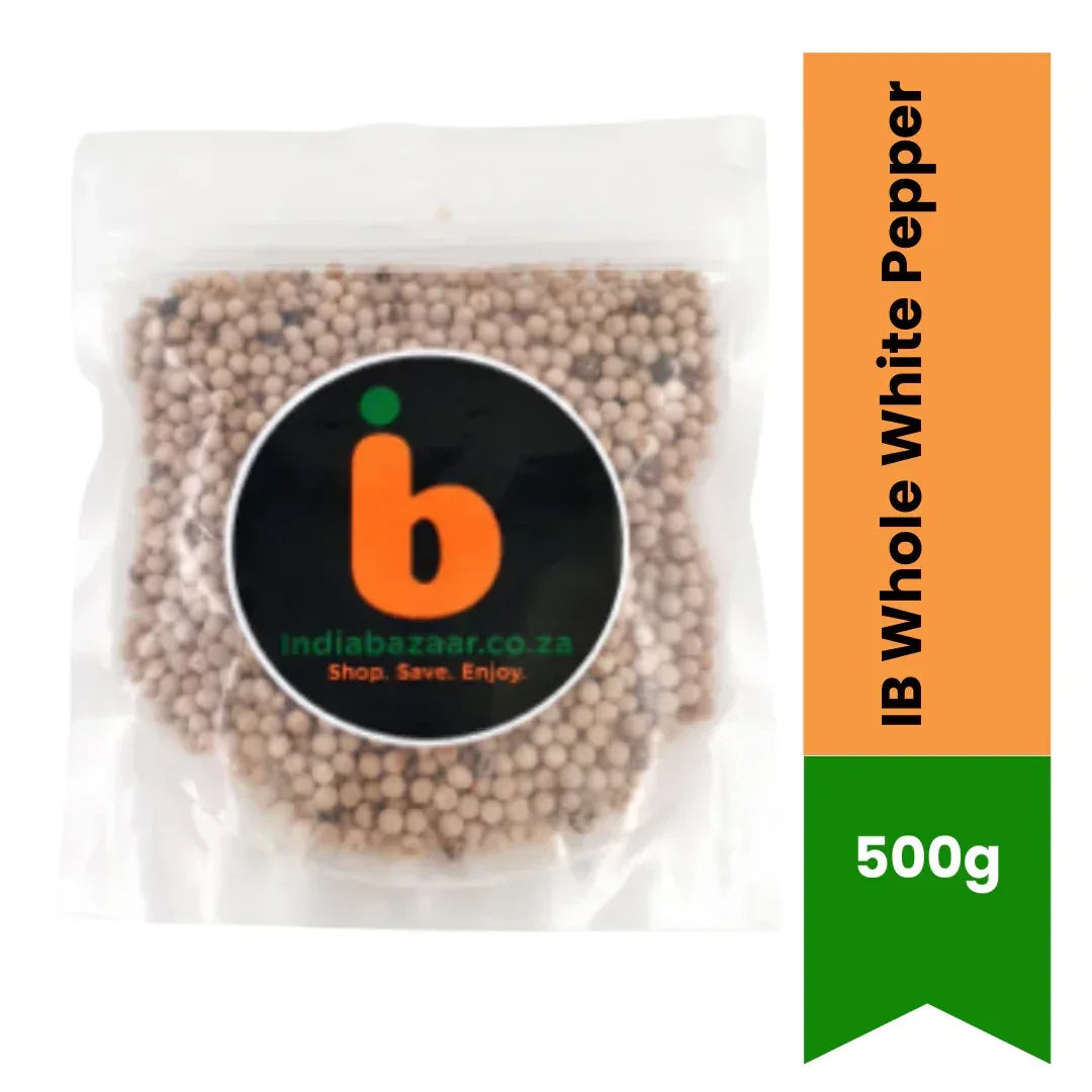IB Whole White Pepper (Safed Kali Mirch Whole) | 100g - Premium Pungent Whole Peppercorns for Light-Coloured Cream Gravies, Continental Cooking & Soups | South Africa | India Bazaar