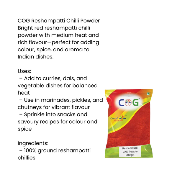COG Reshampatti Chilli Powder–Vibrant Red Indian Spice for Heat & Color 200gm|BB:JUN.2026