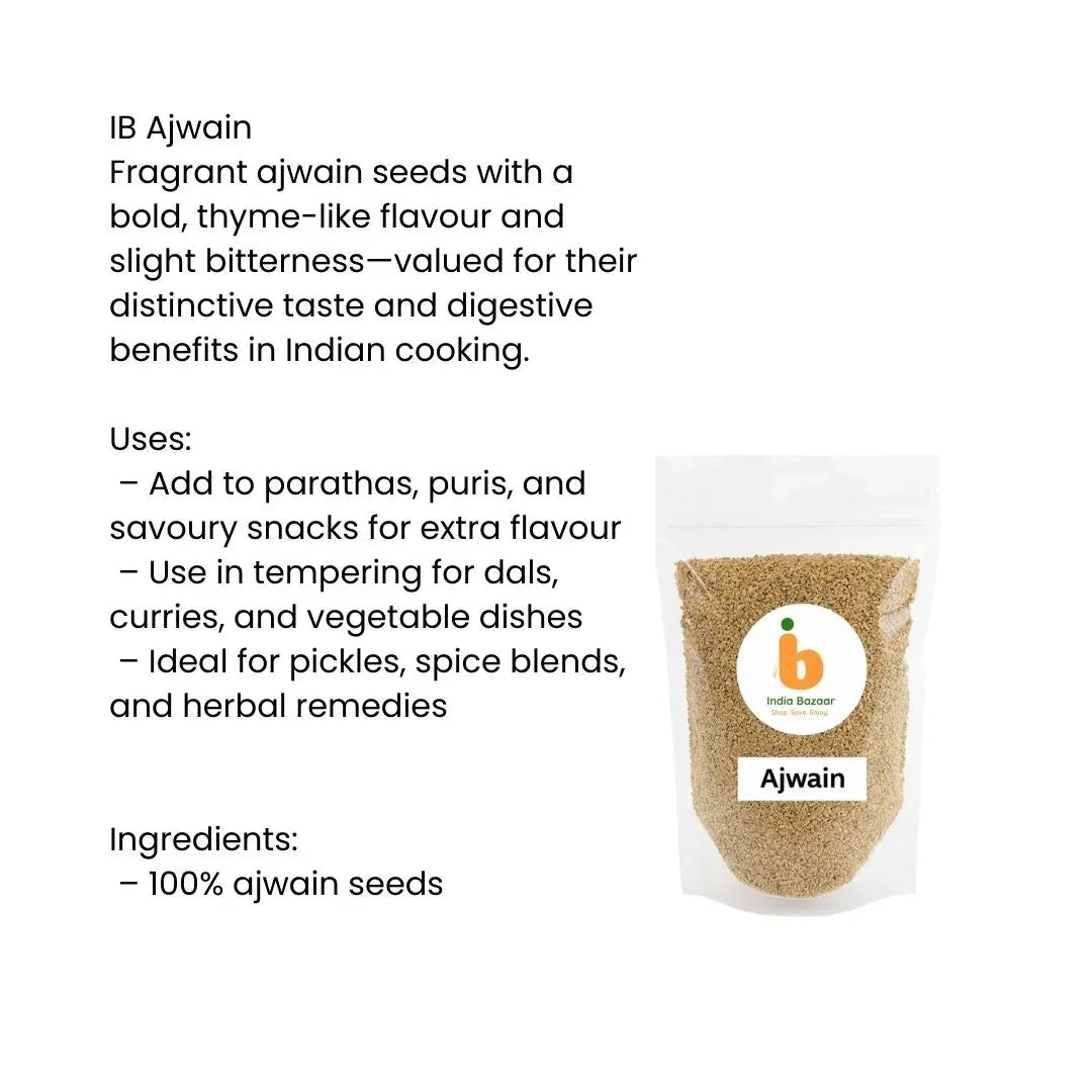 IB Carom Seeds (Ajwain Whole) | 250g - Sharp Thyme-Like Peppery Spice for Samosa Pastries, Tadka Dals & Instant Bloating Gas Relief | South Africa | India Bazaar