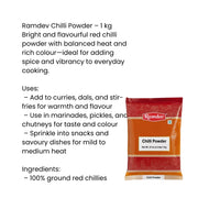 Ramdev Chilli Powder (Laal Mirch Powder) | 1kg Bulk Pack - Pure Spicy Indian Red Chili Powder, Family Saving Pack for Bold Heat | South Africa | India Bazaar