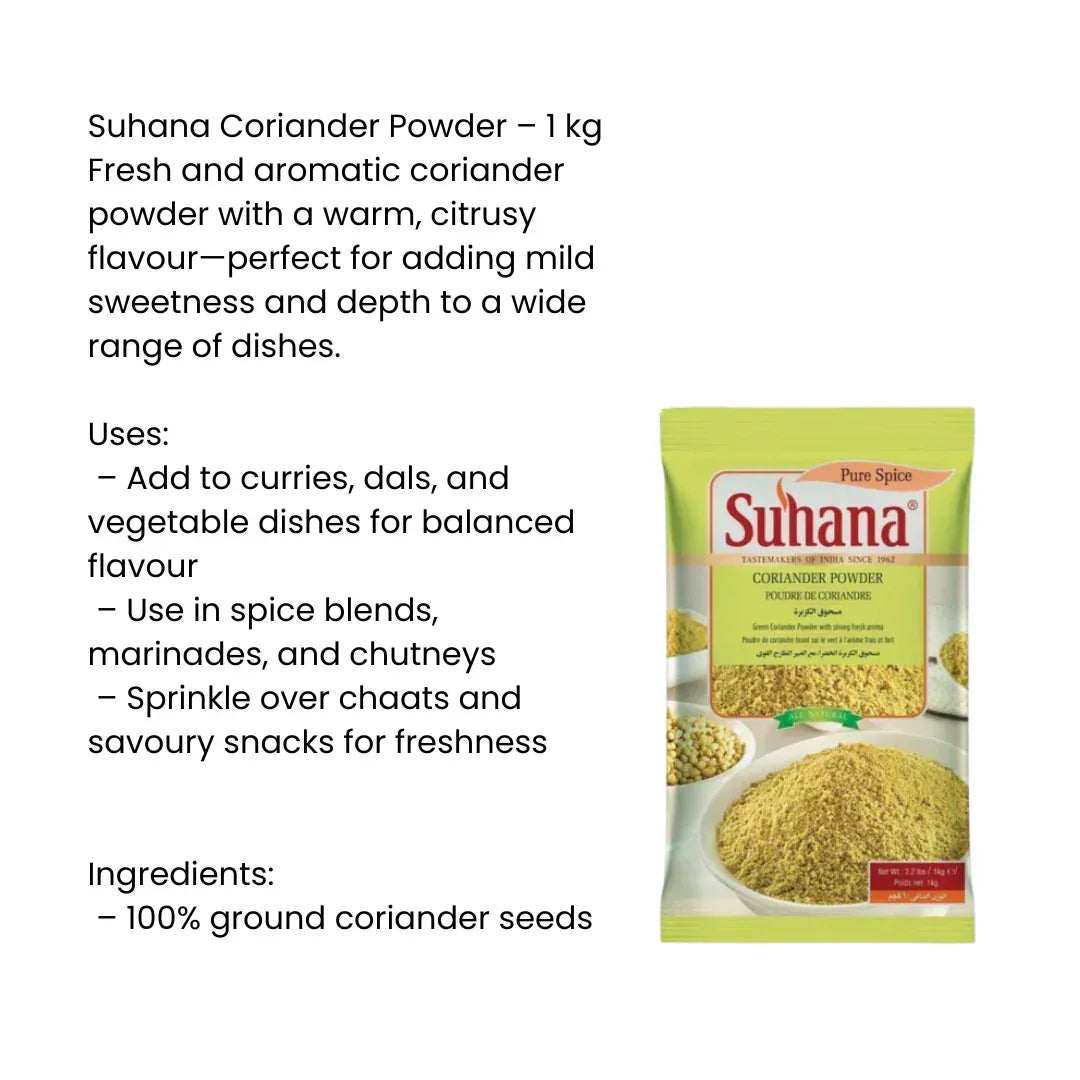 Suhana Coriander Powder 1Kg | Add Fresh Flavour to Chicken, Veg, Curries & Sauces | Everyday Cooking Spice | South Africa | India Bazaar