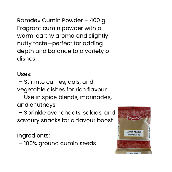 Ramdev Cumin Powder 400g – Aromatic & Fresh Ground Cumin | Pure Indian Spice|BB:MAR.2027