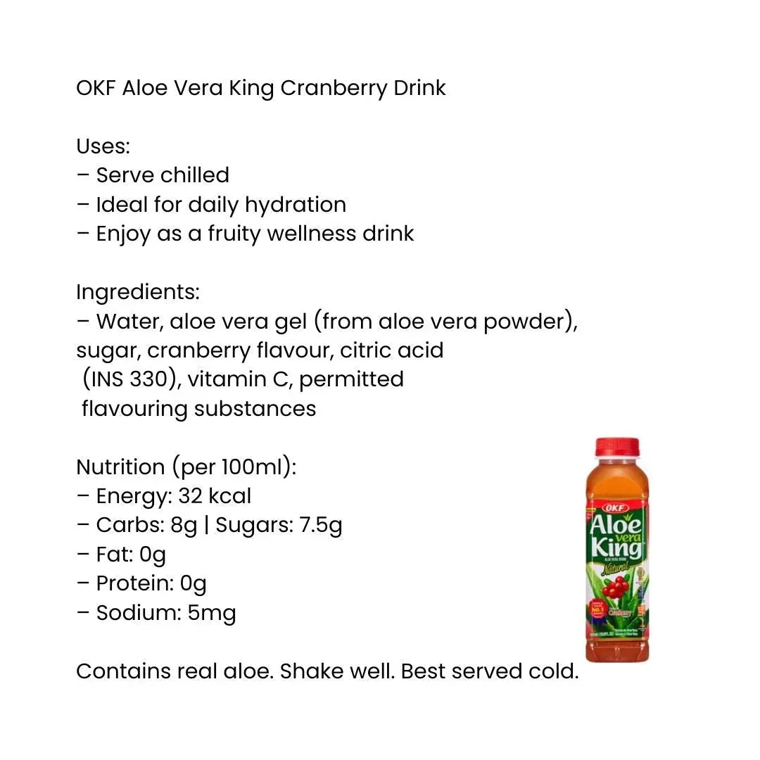 OKF Aloe Vera King Cranberry Drink/ B.B 16/7/2026 – IndiaBazaar.co.za