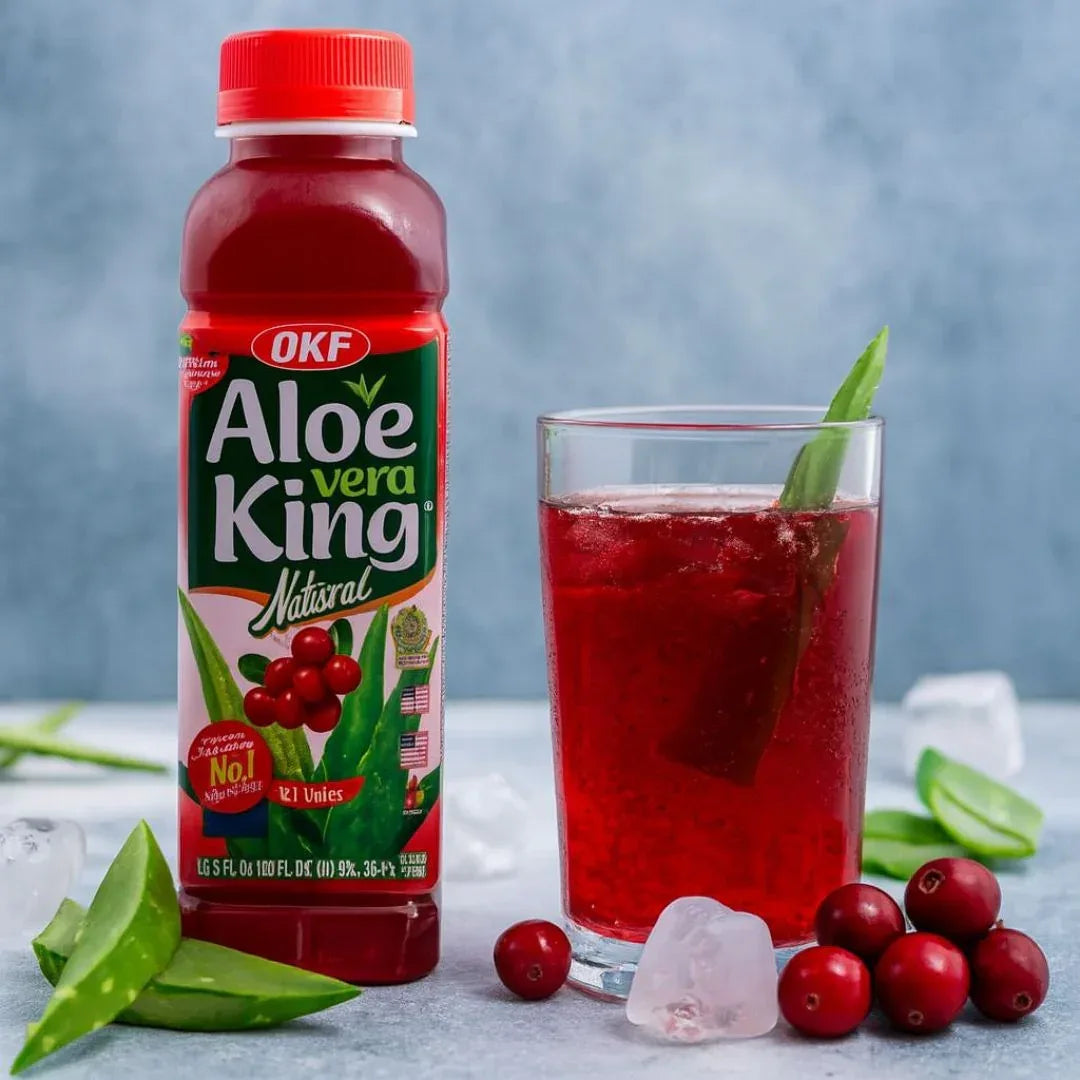 OKF Aloe Vera King Cranberry Drink | 500ml - Refreshing Fruity Juice Beverage with Real Aloe Pulp, Hydrating Healthy Liquid Snack | South Africa | India Bazaar