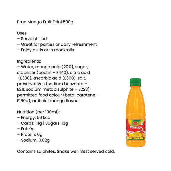 Pran Mango Fruit Drink500g |BB:21.DEC.2026
