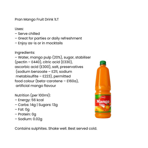 Pran Mango Fruit Drink 1LTR|BB:19.DEC.2026