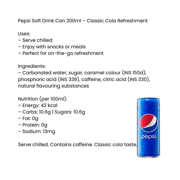 Pepsi Soft Drink Can 200ml – Classic Cola Refreshment|BB:14.JAN.2026