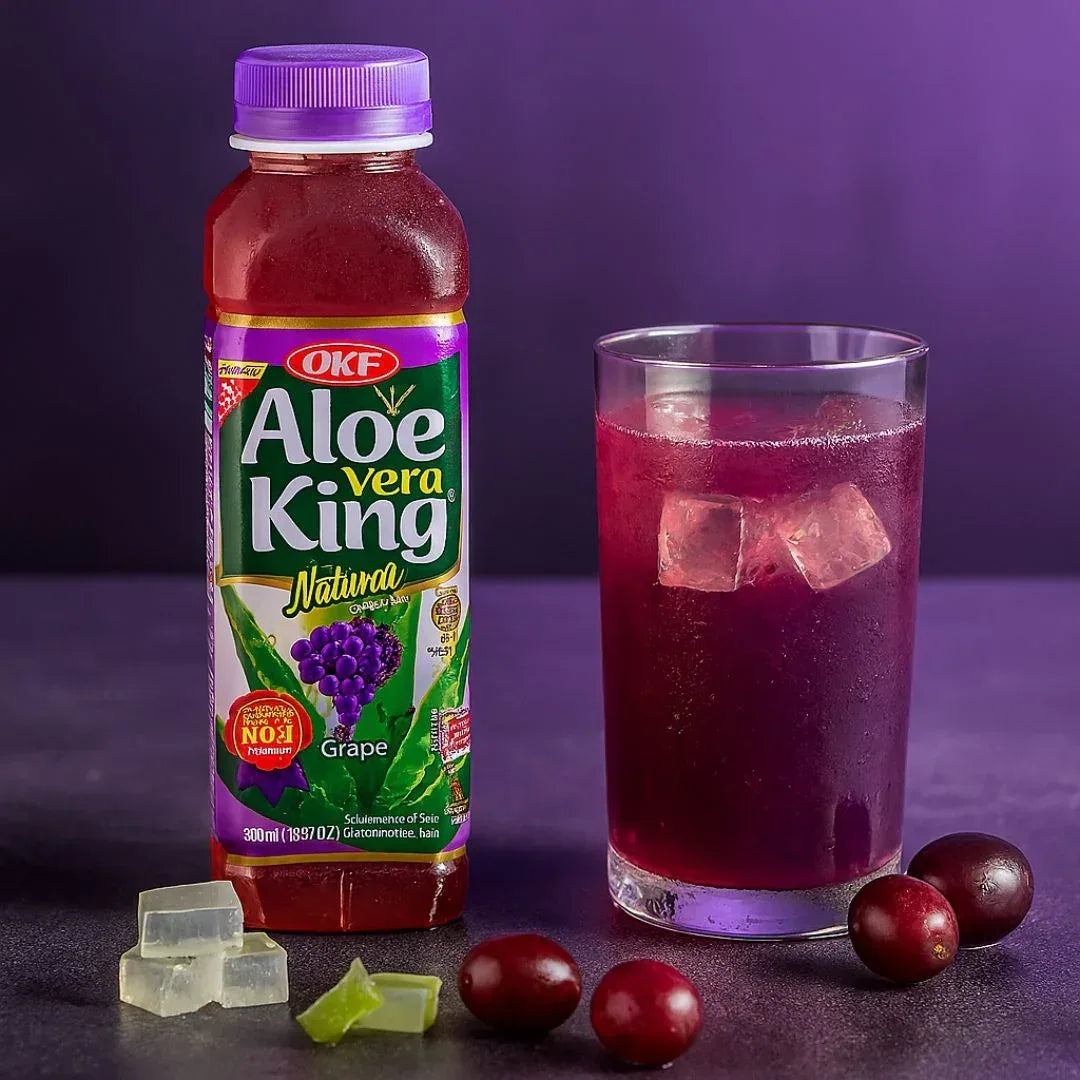 OKF Aloe Vera King Grape Drink | 500ml - Sweet Refreshing Fruit Juice Beverage with Real Aloe Vera Pulp Gel, Premium Hydration | South Africa | India Bazaar
