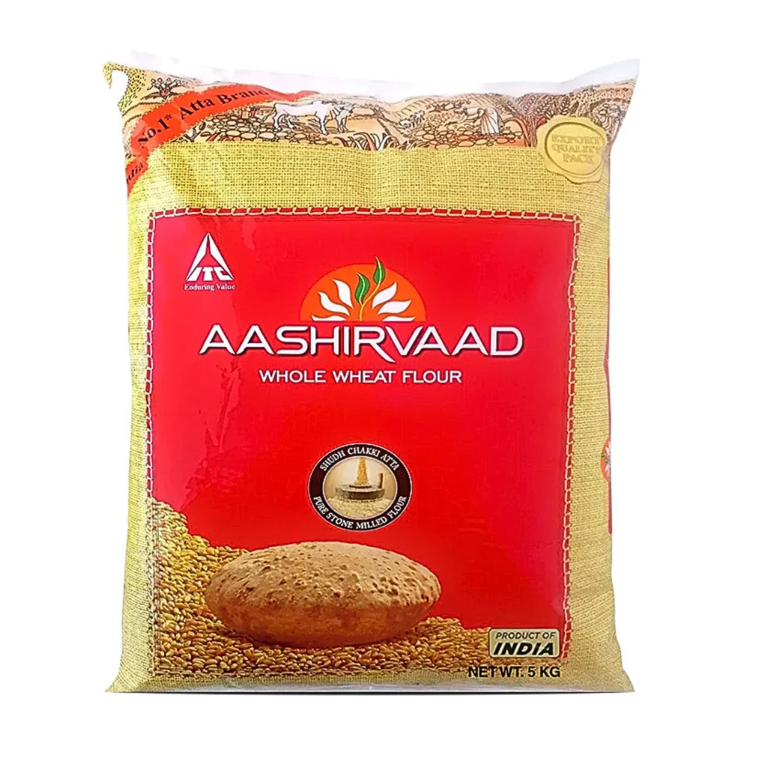 Aashirvaad Whole Wheat Flour / Atta | 5kg - Whole Wheat Flour for Chapati, Roti & Tortillas | Soft Flatbreads & Everyday Cooking | Value Bulk Pack | South Africa | India Bazaar