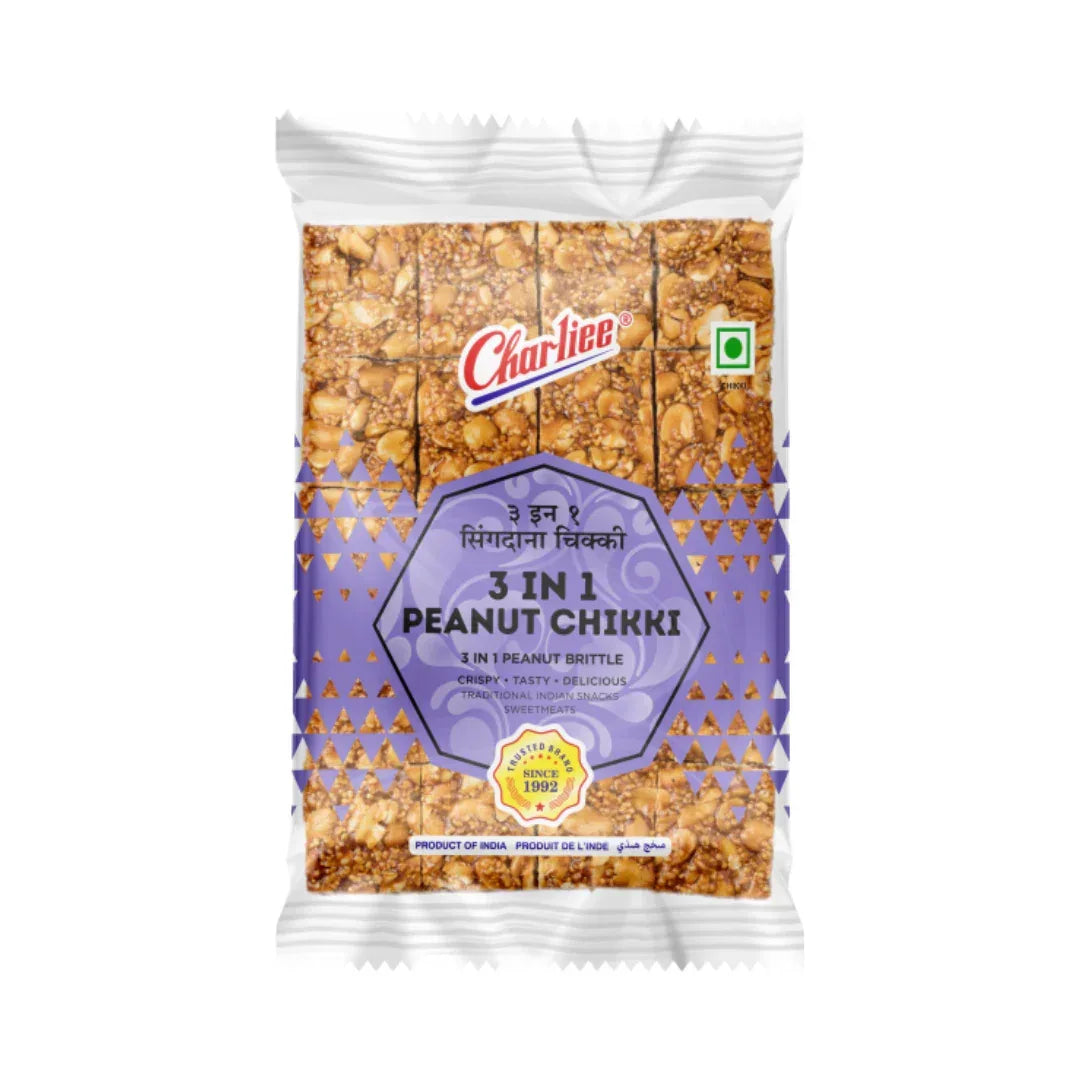 Charliee 3-in-1 Peanut Chikki Brittle (Sing Pak Combo) | 200g - Crunchy Glazed Groundnut, Sesame & Puffed Rice Jaggery Bars, Perfect Winter Energy Sweet | South Africa | India Bazaar