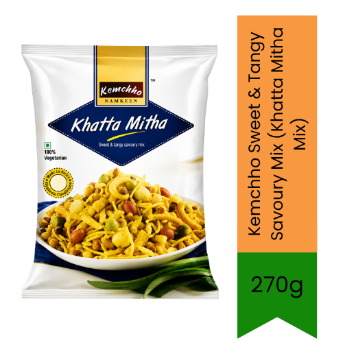 Kemchho Sweet & Tangy Savoury Mix (Khatta Mitha Mix) | 270g - Crunchy Ready-to-Eat Indian Farsan for Afternoon Tea Snacking | Perfectly Balanced Blend of Flaked Rice, Sev & Mild Spices for a Delicious Treat | South Africa | India Bazaar