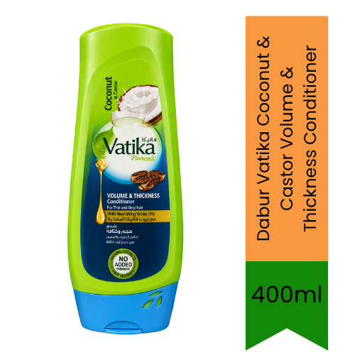 Dabur Vatika Coconut & Castor Volume & Thickness Conditioner | 400ml - Premium Pure Hair Care Conditioner for Fine Flat Hair, Volume Boost & Nourishment | Delivers Fuller, Stronger & Shiny Hair | South Africa | India Bazaar