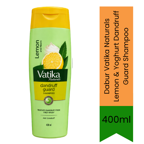 Dabur Vatika Naturals Lemon & Yoghurt Dandruff Guard Shampoo | 400ml - Premium Pure Anti-Dandruff Hair Shampoo for Scalp Care & Soothing Relief | Delivers Flake-Free Clean & Shiny Hair | South Africa | India Bazaar