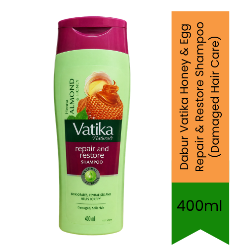 Dabur Vatika Honey & Egg Repair & Restore Shampoo (Damaged Hair Care) | 400ml - Premium Pure Herbal Shampoo for Damaged Hair, Split Ends & Intensive Scalp Care | Delivers Deep Nourishment, Strength & Smooth Shine | South Africa | India Bazaar